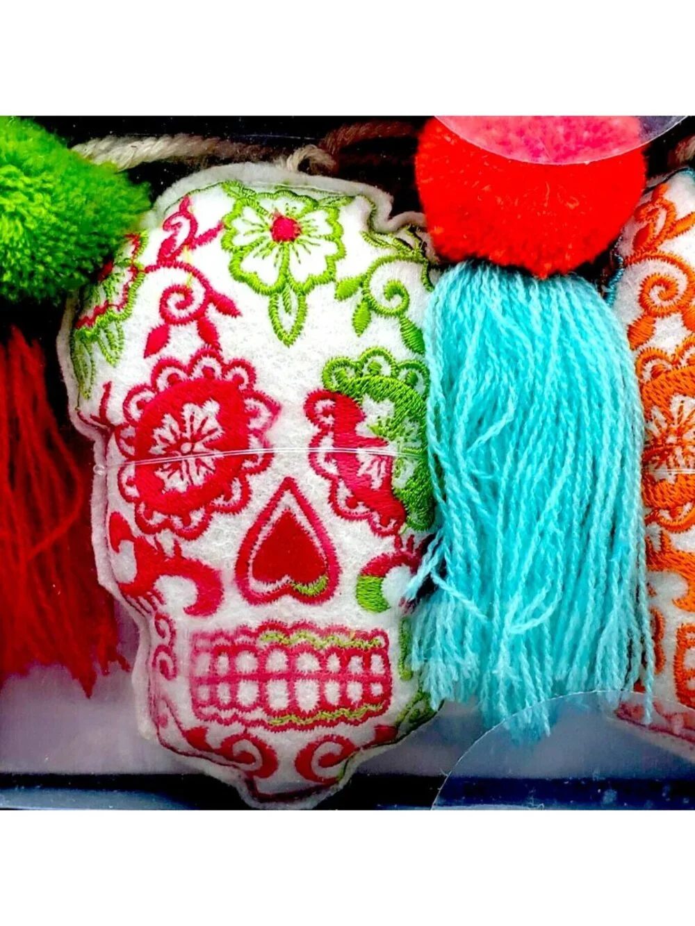 Sugar Skull Garland Day of the Dead Poms Poms Tassels Halloween Banner 7ft
